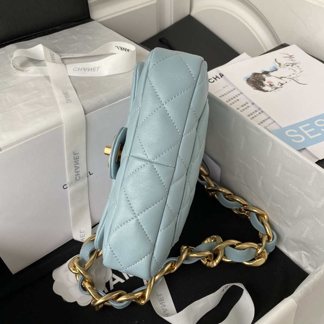 Chanel AS3214 Small Flap Bag Lambskin Gold-Tone Metal Blue | chanel as3213 small flap bag lambskin gold tone metal 042