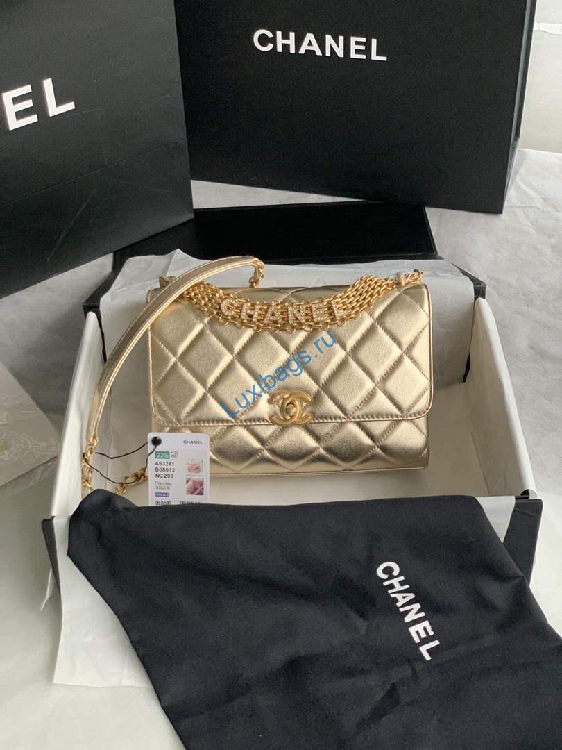 Chanel Small Flap Bag Lambskin AS3241 Gold | chanel as3241 small flap bag lambskin gold 1