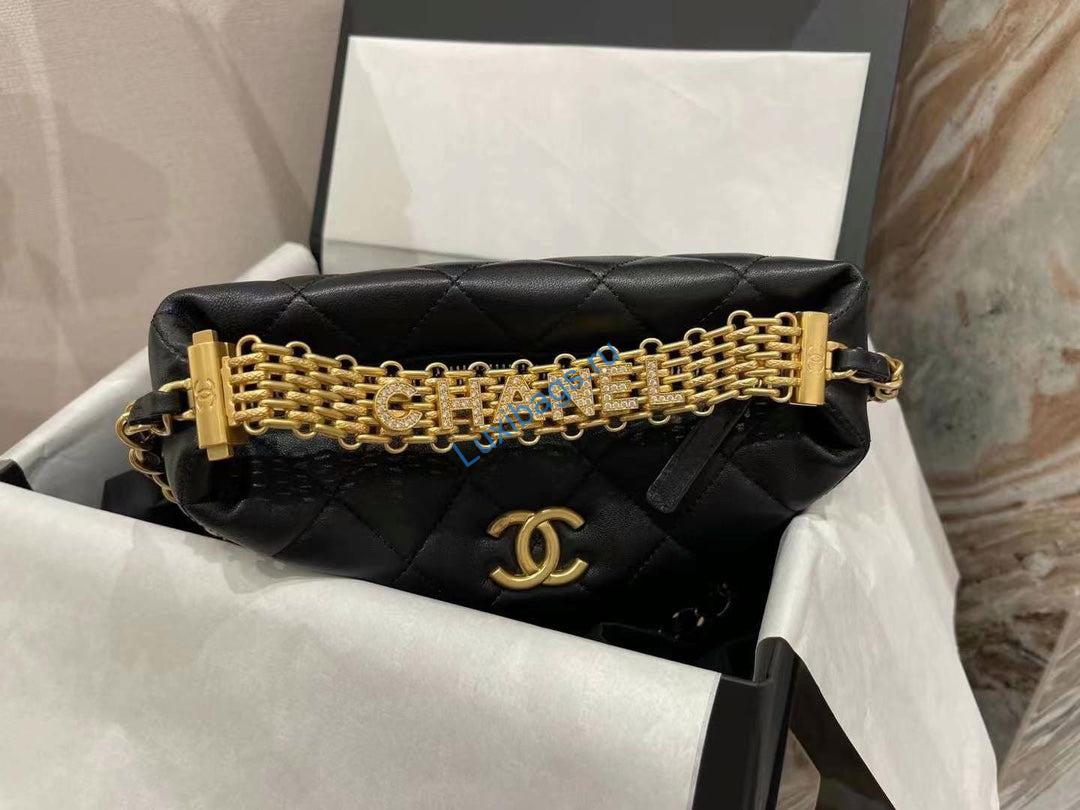 Chanel AS3242 Small Hobo Bag Lambskin Strass Gold-Tone Metal Black | chanel as3242 small hobo bag lambskin strass gold tone metal black 003