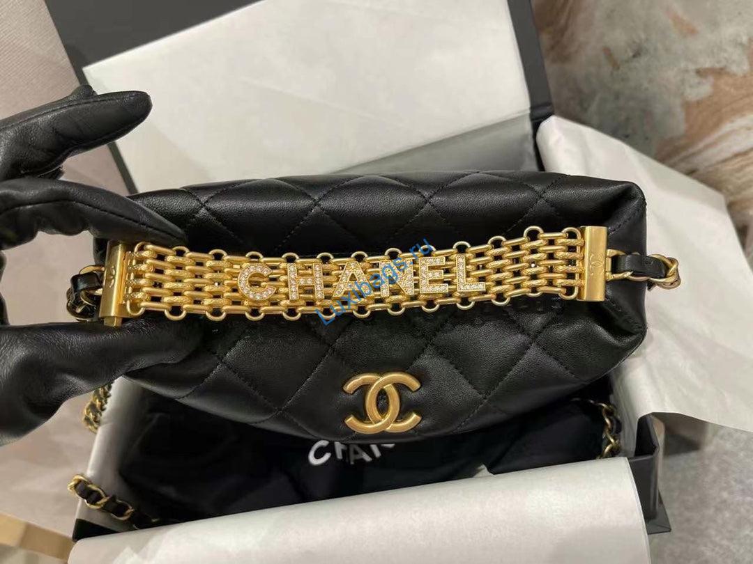 Chanel AS3242 Small Hobo Bag Lambskin Strass Gold-Tone Metal Black | chanel as3242 small hobo bag lambskin strass gold tone metal black 007