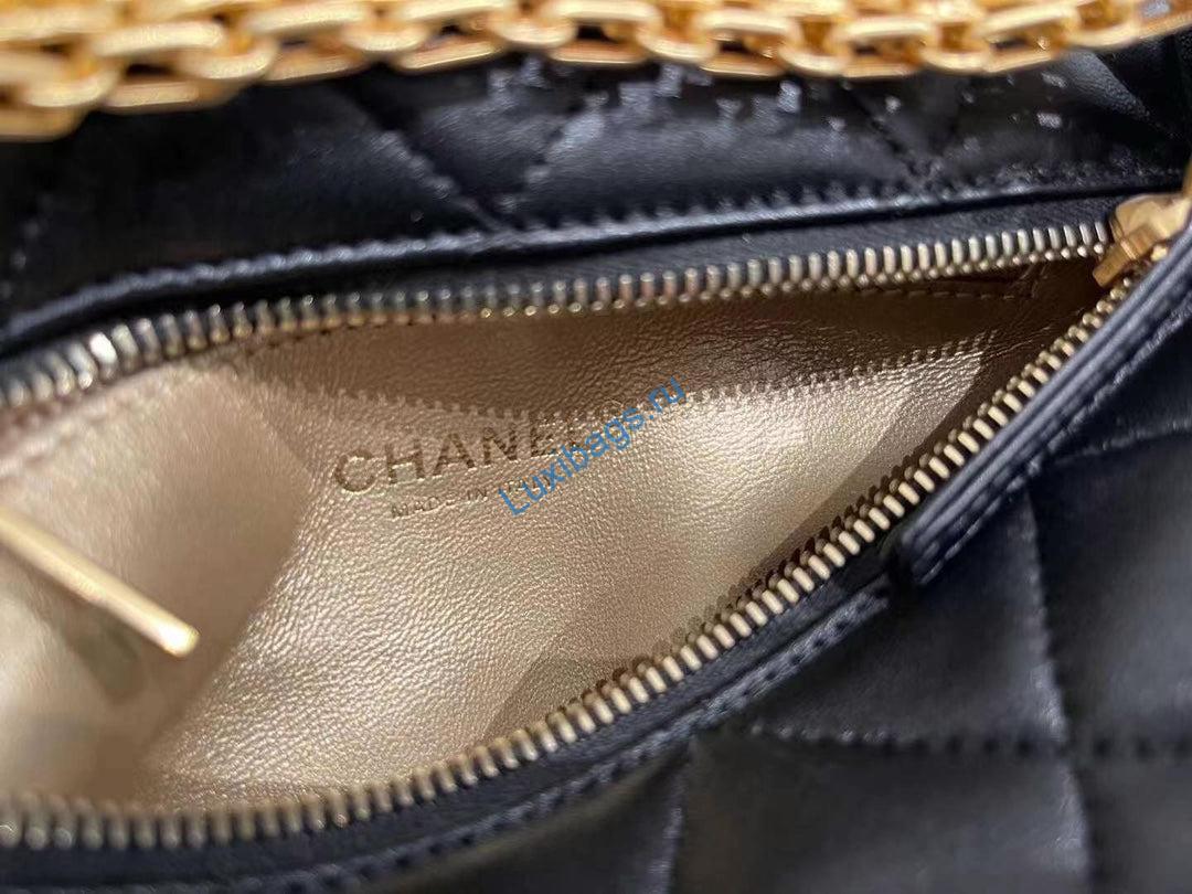 Chanel AS3242 Small Hobo Bag Lambskin Strass Gold-Tone Metal Black | chanel as3242 small hobo bag lambskin strass gold tone metal black 009