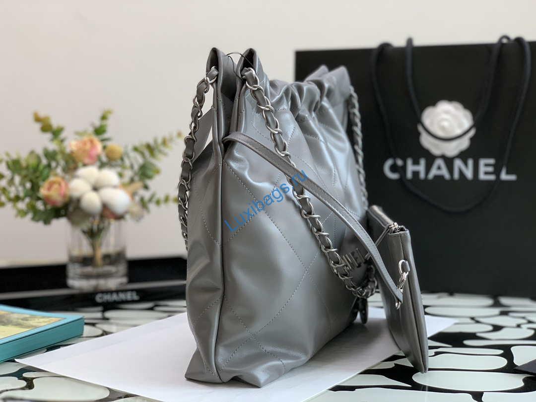Chanel AS3260 22 Small Handbag Metallic Calfskin Gray Metal | chanel as3260 22 small handbag metallic calfskin 014