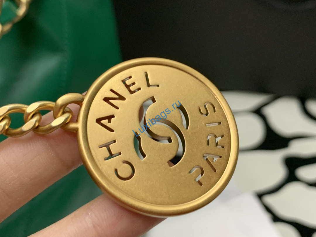 Chanel AS3260 22 Small Handbag Shiny Calfskin Green Gold Metal | chanel as3260 22 small handbag metallic calfskin 033