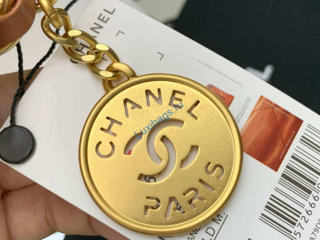 Chanel 22 Handbag Shiny Calfskin AS3261 Camel Gold-Tone Metal | chanel as3261 22 handbag metallic calfskin 050