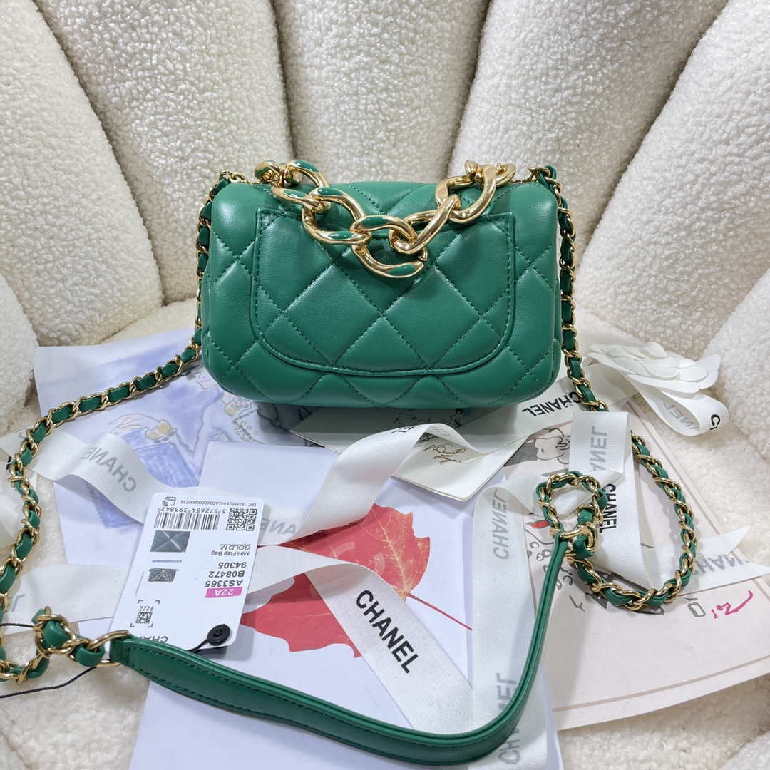 Chanel AS3365 Mini Flap Bag 17cm Lambskin Green | chanel as3365 mini flap bag 17cm lambskin green 003