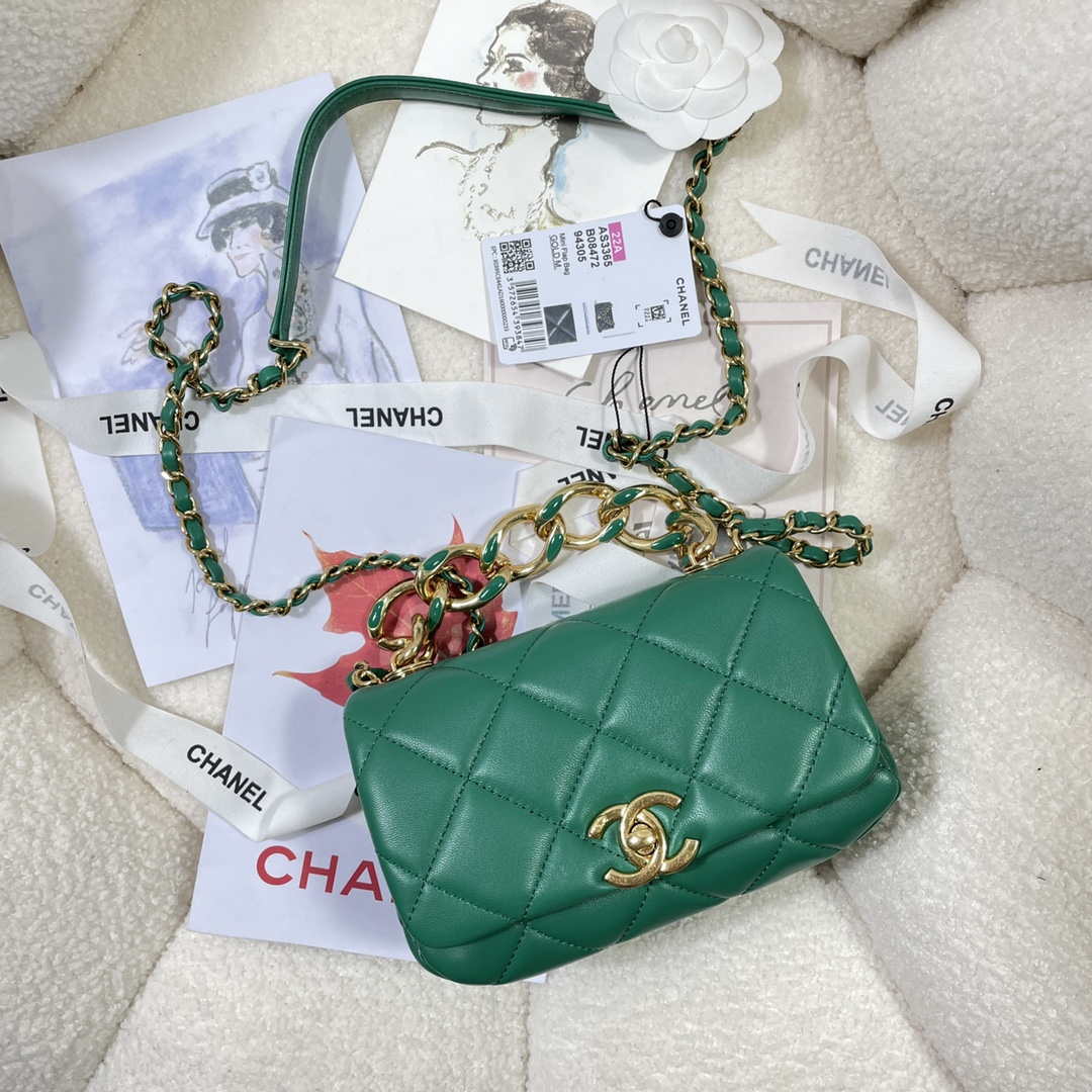Chanel AS3365 Mini Flap Bag 17cm Lambskin Green | chanel as3365 mini flap bag 17cm lambskin green 005