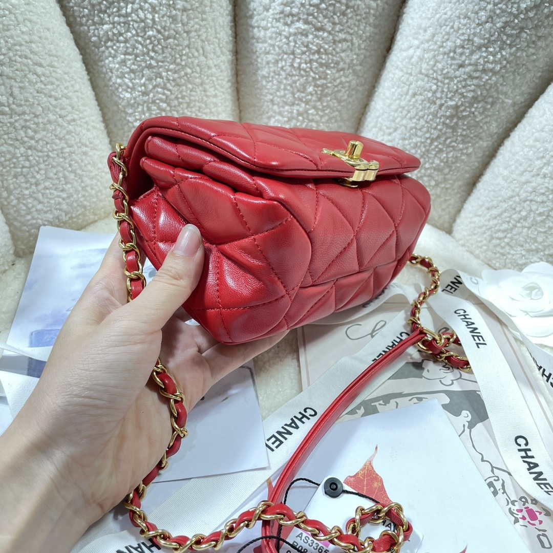Chanel AS3365 Mini Flap Bag 17cm Lambskin Red | chanel as3365 mini flap bag 17cm lambskin red 003