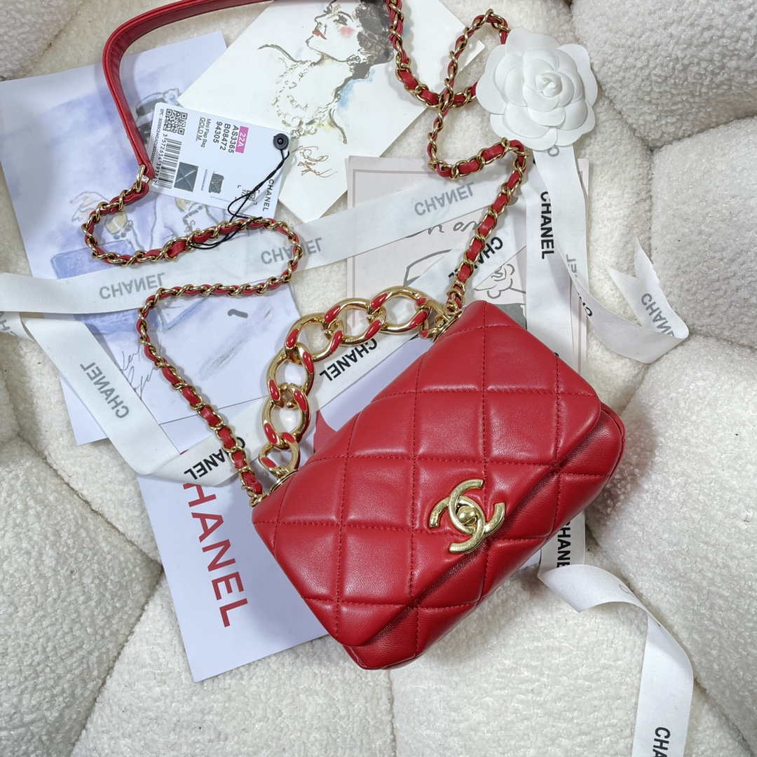 Chanel AS3365 Mini Flap Bag 17cm Lambskin Red | chanel as3365 mini flap bag 17cm lambskin red 005