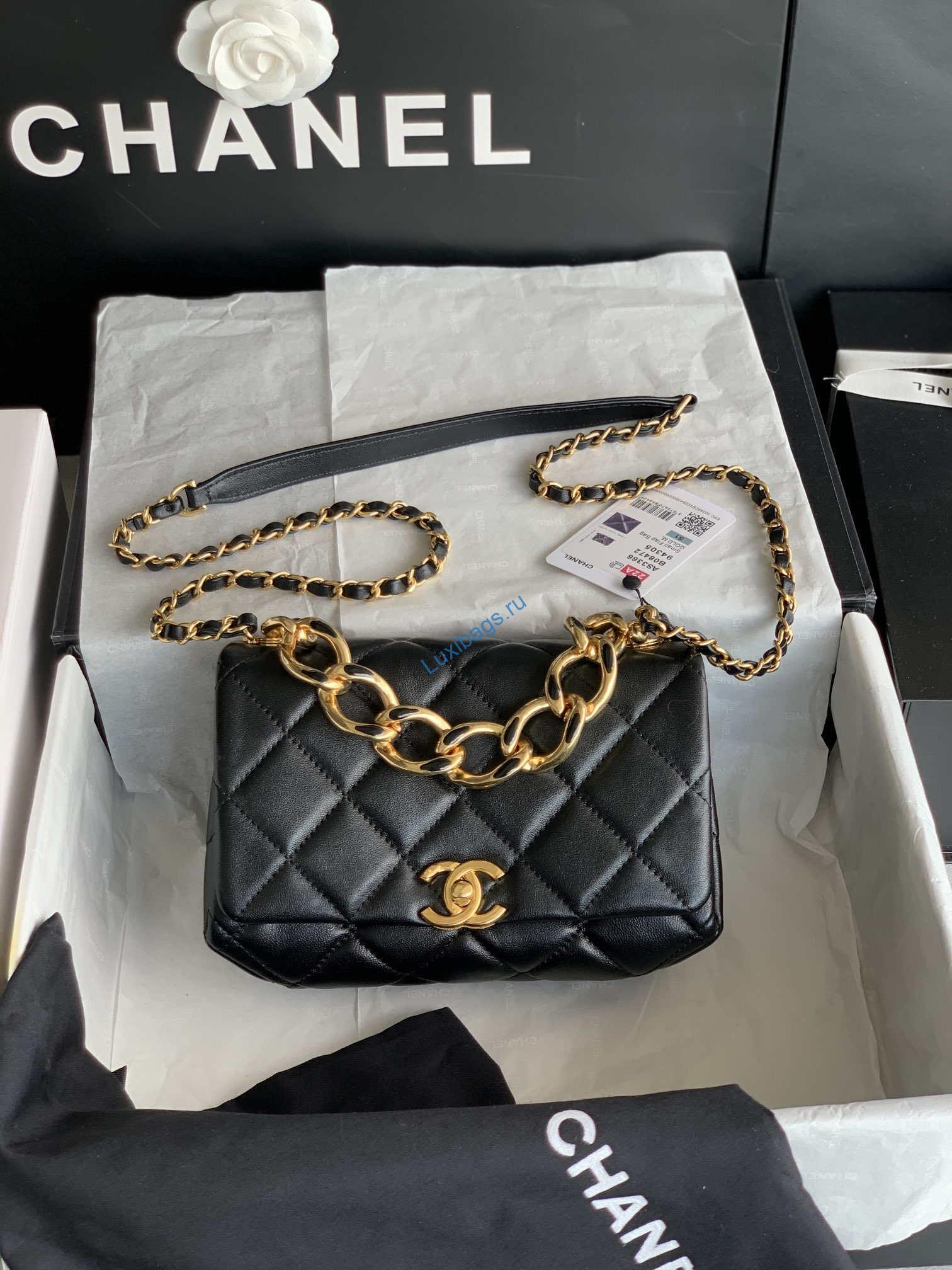 Chanel AS3366 Flap Bag 20cm Lambskin Black | chanel as3366 mini flap bag 20cm lambskin 001