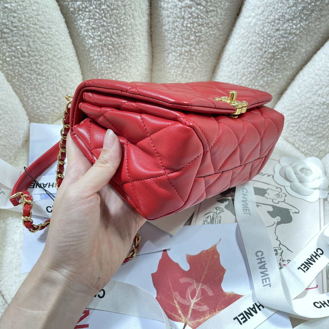 Chanel AS3366 Flap Bag 20cm Lambskin Red | chanel as3366 mini flap bag 20cm lambskin 021