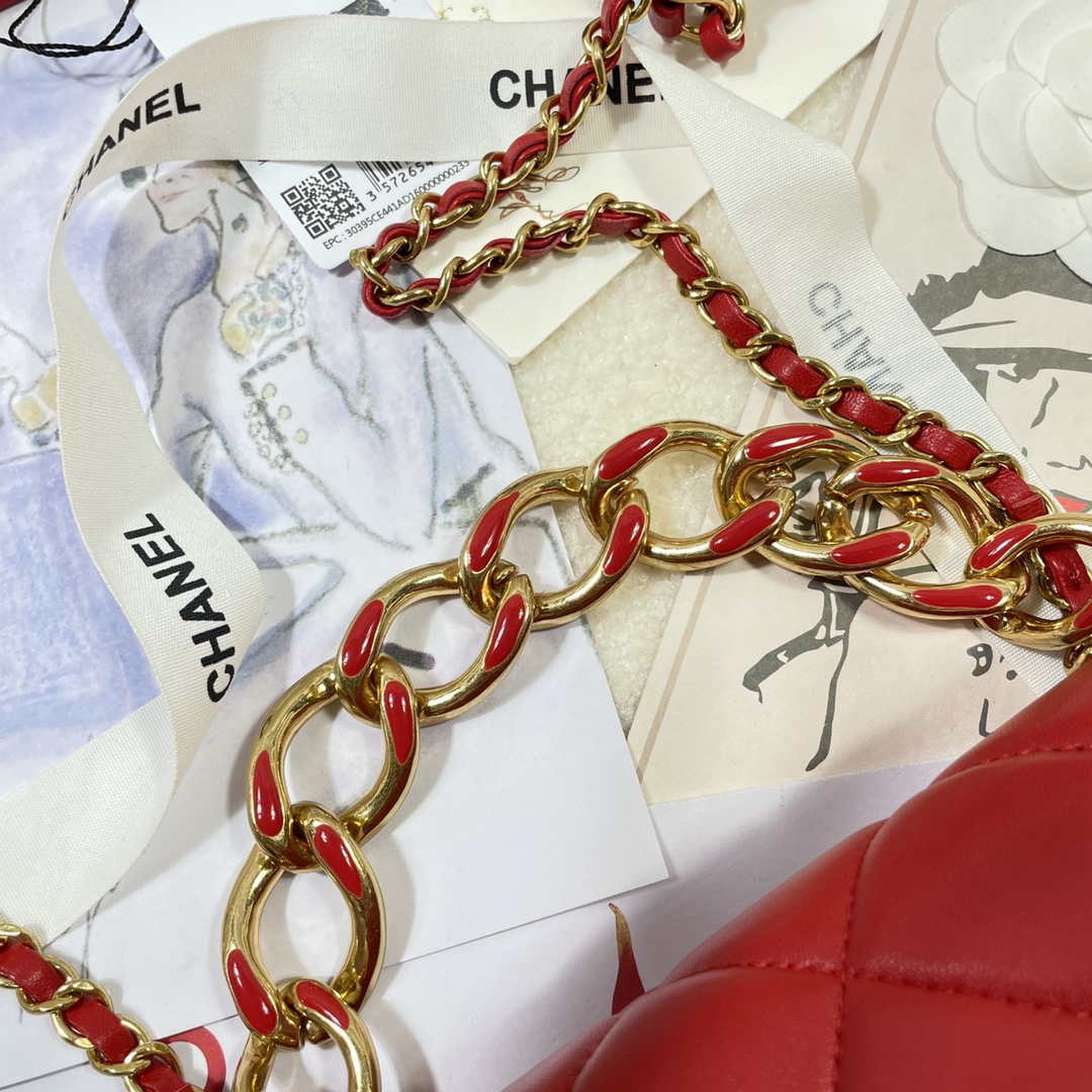 Chanel AS3366 Flap Bag 20cm Lambskin Red | chanel as3366 mini flap bag 20cm lambskin 024