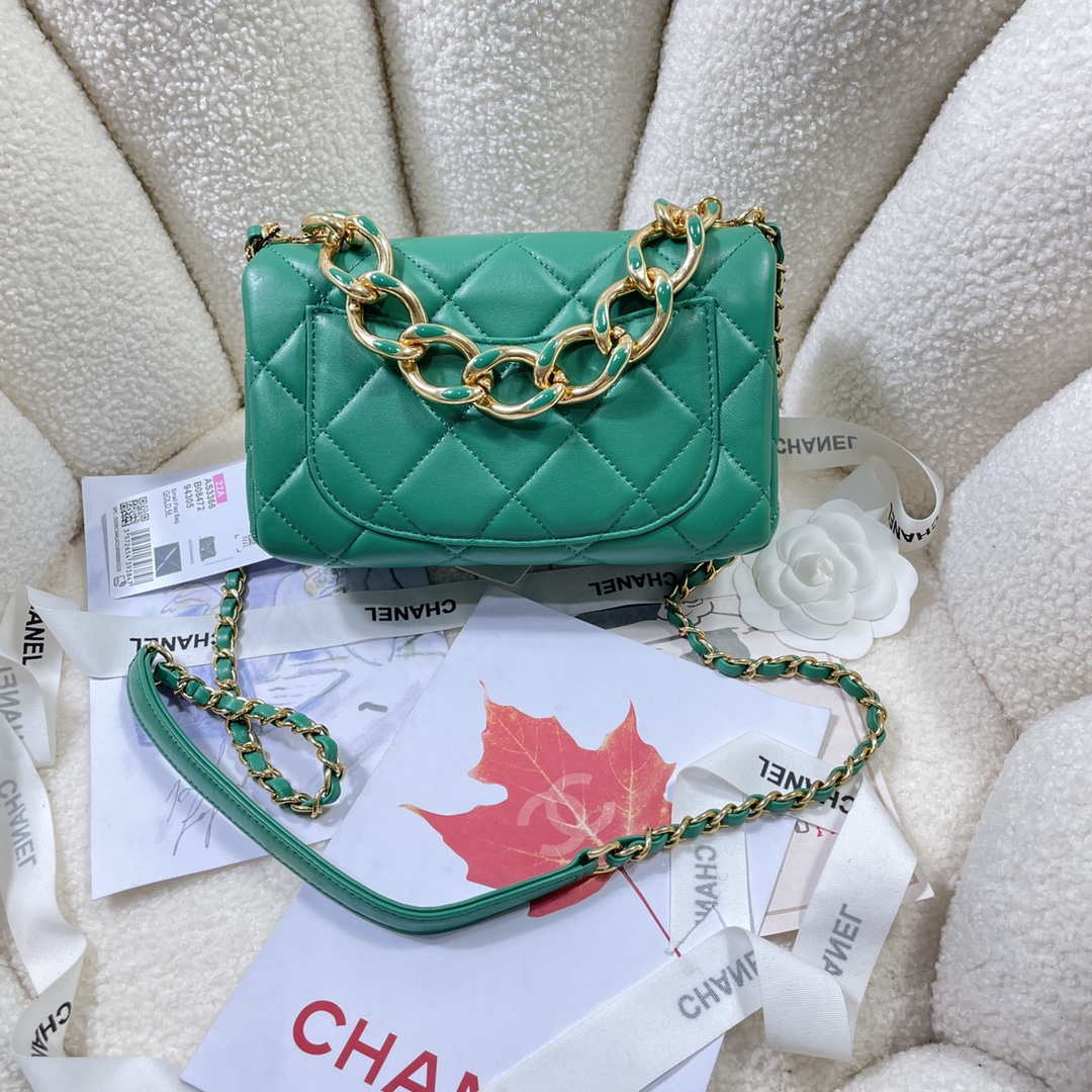 Chanel AS3366 Flap Bag 20cm Lambskin Green | chanel as3366 mini flap bag 20cm lambskin 029