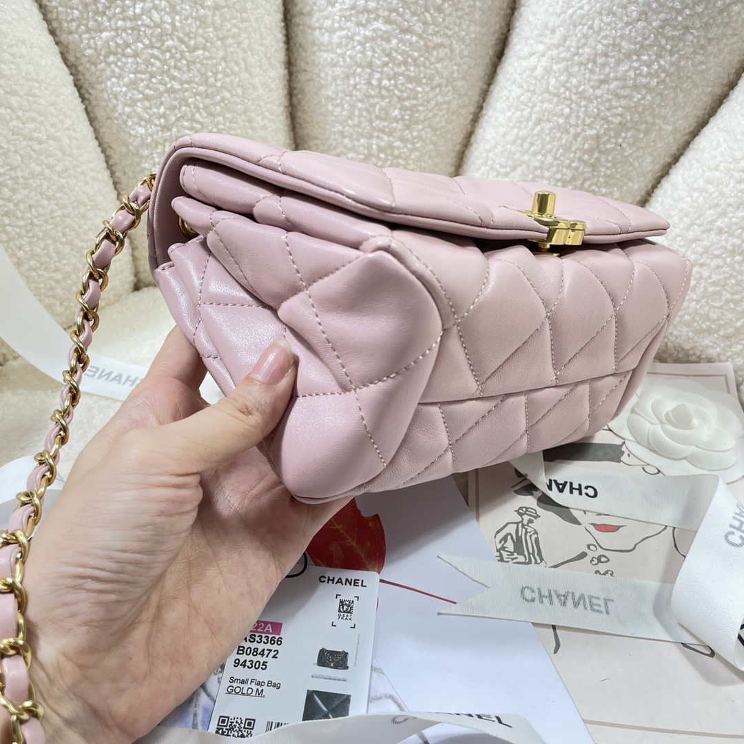 Chanel AS3366 Flap Bag 20cm Lambskin Pink | chanel as3366 mini flap bag 20cm lambskin 048