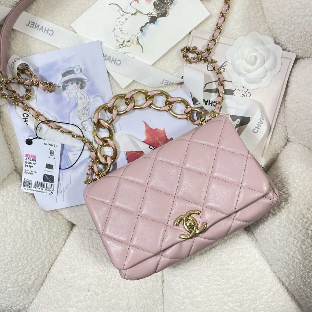 Chanel AS3366 Flap Bag 20cm Lambskin Pink | chanel as3366 mini flap bag 20cm lambskin 050