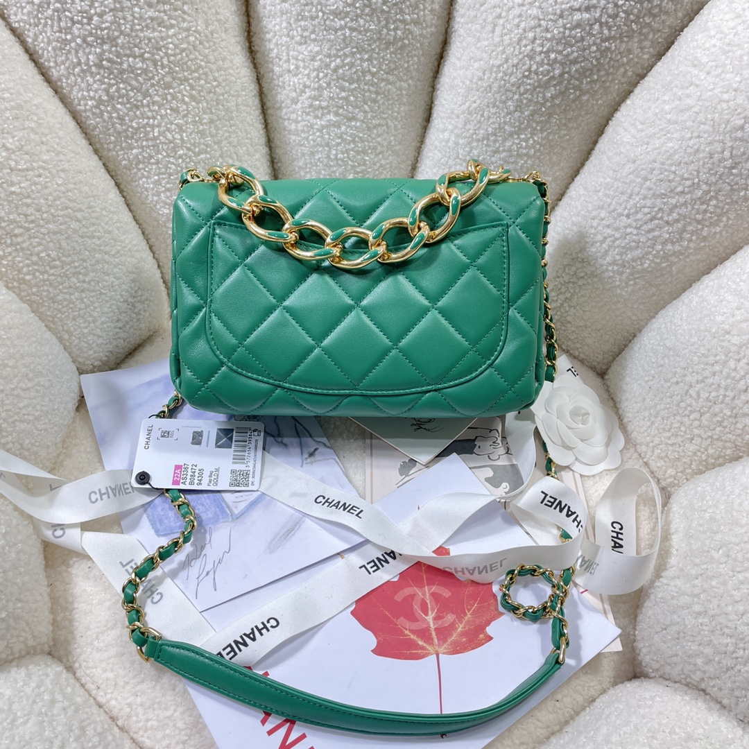 Chanel AS3367 Large Flap Bag 23cm Lambskin Green | chanel as3367 large flap bag 23cm lambskin 020