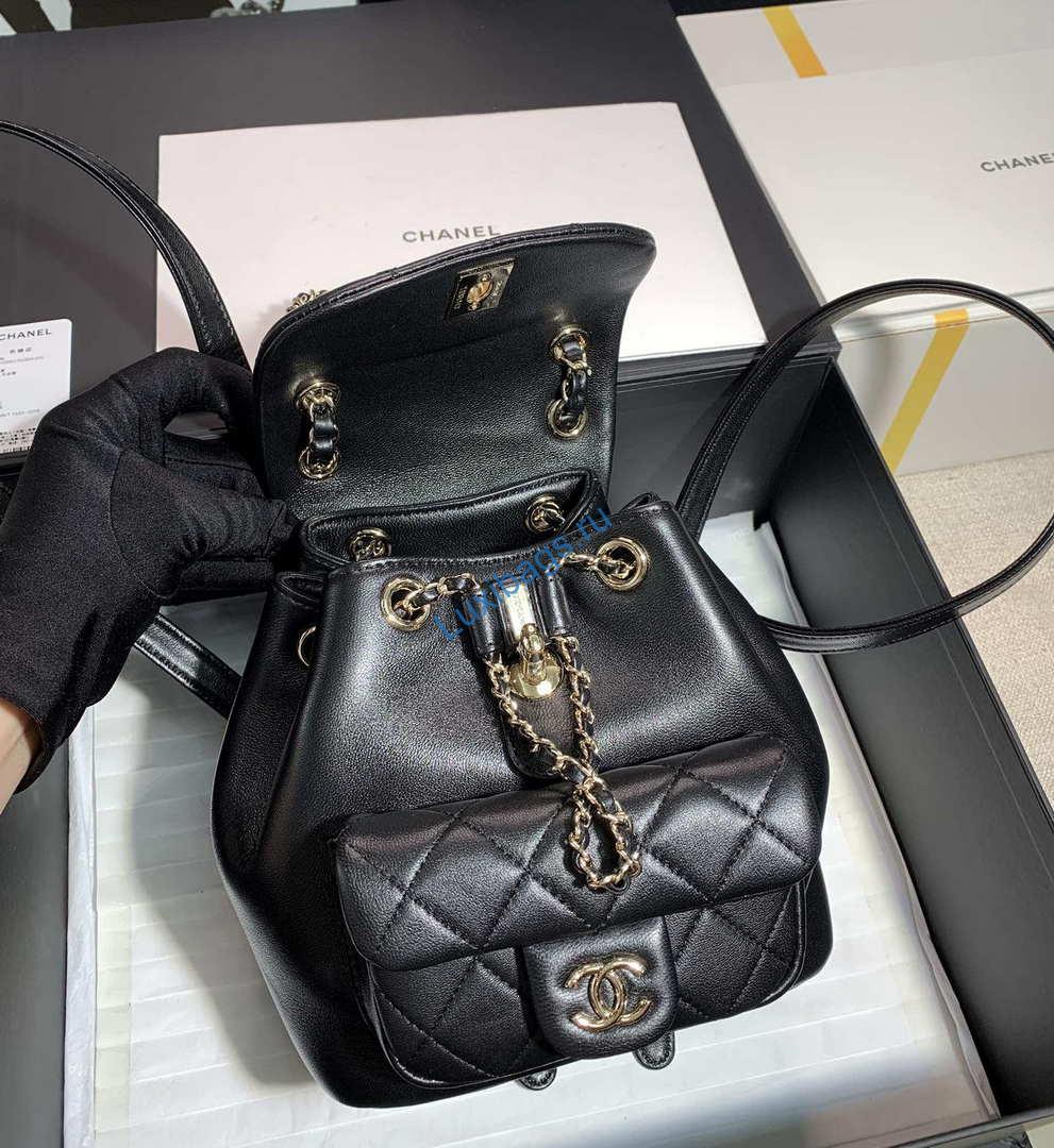 Chanel Backpack Duma Black Lambskin CC AS2908 Gold | chanel backpack duma black lambskin cc as2908 gold 008
