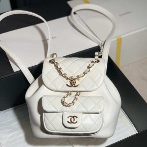 Chanel Backpack Duma White Lambskin CC AS2908 Gold