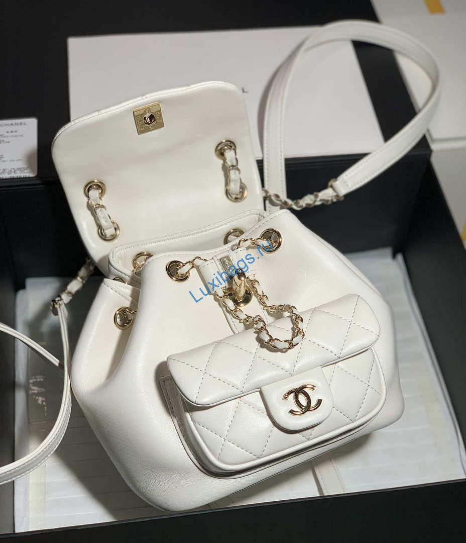 Chanel Backpack Duma White Lambskin CC AS2908 Gold | chanel backpack duma white lambskin cc as2908 gold 007