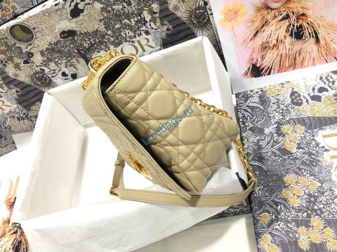 Dior M9243 Large Caro Bag Calfskin Apricot | dior large quilted macrocannage m9243 calfskin apricot 4
