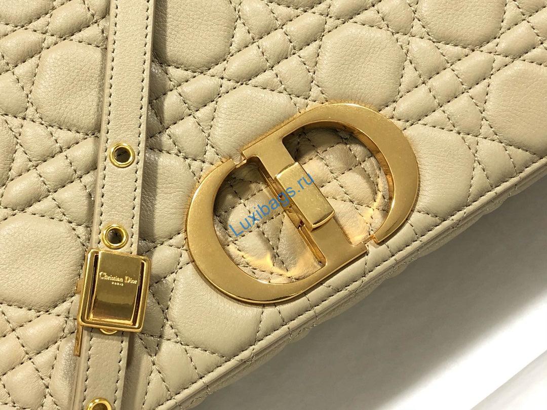 Dior M9243 Large Caro Bag Calfskin Apricot | dior large quilted macrocannage m9243 calfskin apricot 5