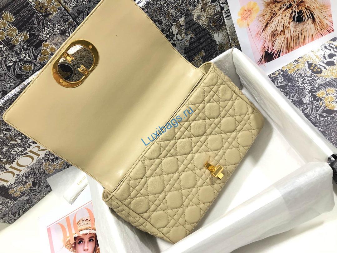 Dior M9243 Large Caro Bag Calfskin Apricot | dior large quilted macrocannage m9243 calfskin apricot 7