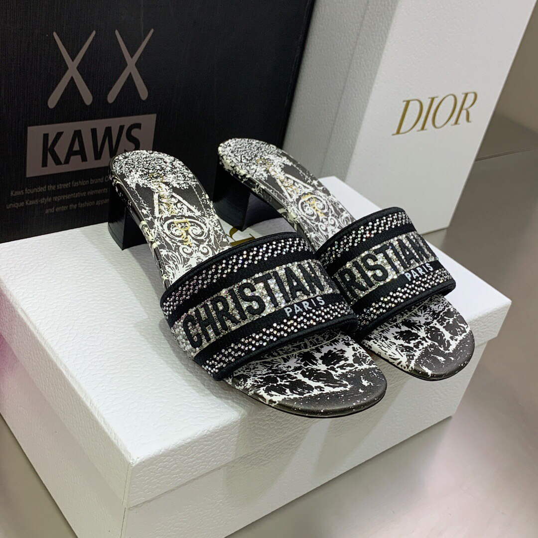 Dior Women's Shoes Dway Heeled Slide Metallic Thread Strass KCQ244CHS Black | dior womens shoes dway heeled slide metallic thread strass kcq244chs 013