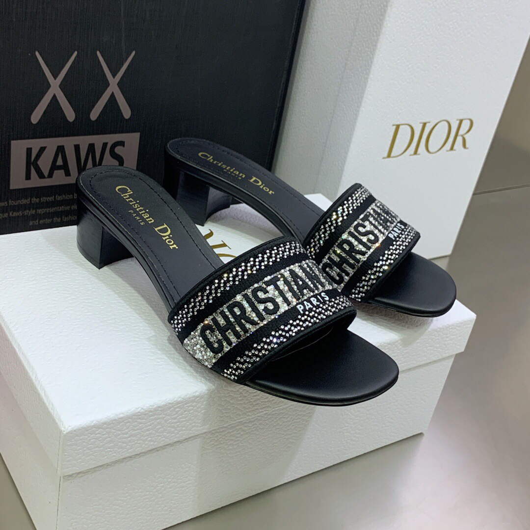 Dior Women's Shoes Dway Heeled Slide Metallic Thread Strass KCQ244LCS Black | dior womens shoes dway heeled slide metallic thread strass kcq244lcs 004