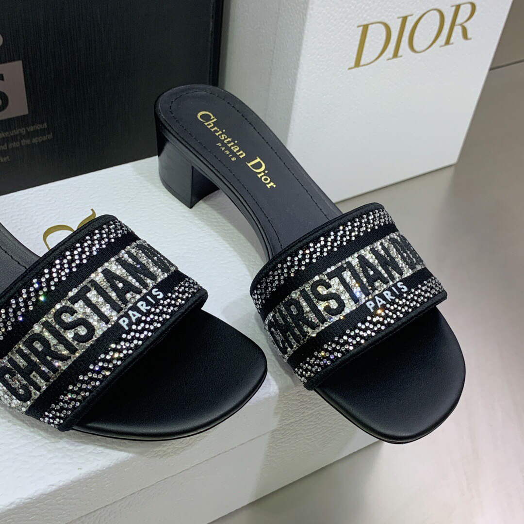 Dior Women's Shoes Dway Heeled Slide Metallic Thread Strass KCQ244LCS Black | dior womens shoes dway heeled slide metallic thread strass kcq244lcs 005