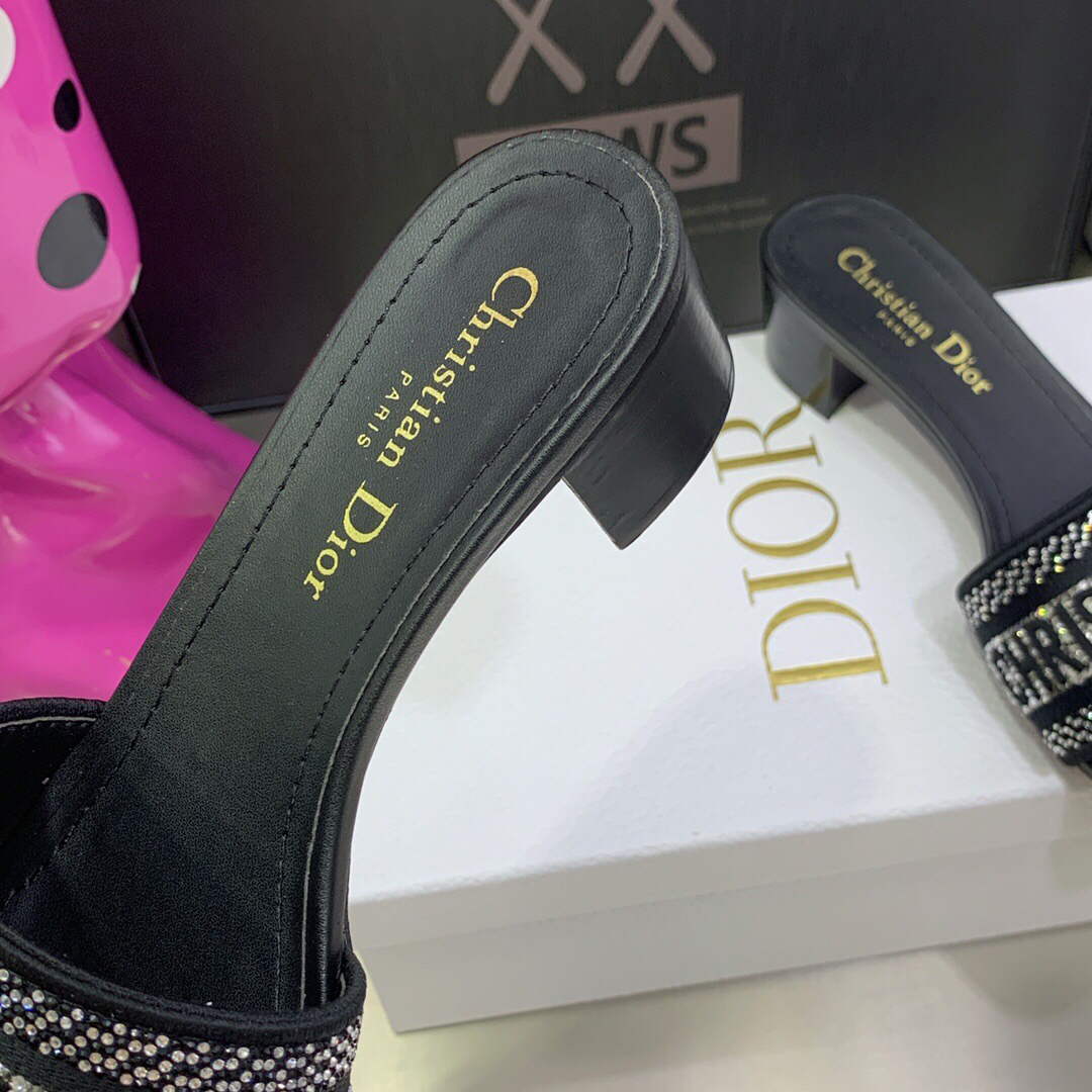 Dior Women's Shoes Dway Heeled Slide Metallic Thread Strass KCQ244LCS Black | dior womens shoes dway heeled slide metallic thread strass kcq244lcs 008