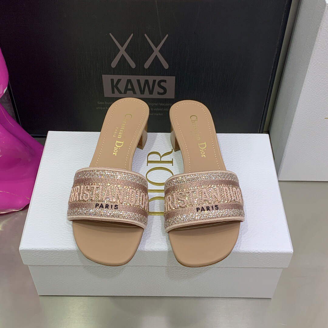 Dior Women's Shoes Dway Heeled Slide Metallic Thread Strass KCQ244LCS Pink | dior womens shoes dway heeled slide metallic thread strass kcq244lcs 032