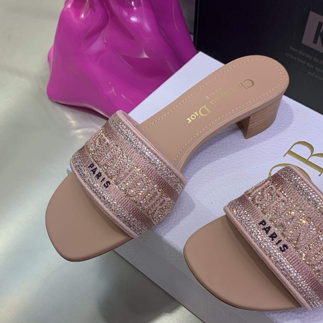 Dior Women's Shoes Dway Heeled Slide Metallic Thread Strass KCQ244LCS Pink | dior womens shoes dway heeled slide metallic thread strass kcq244lcs 034