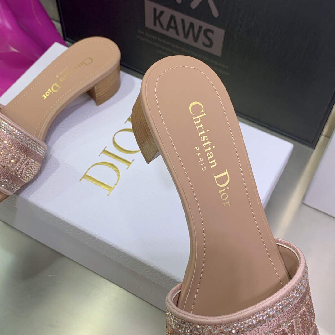 Dior Women's Shoes Dway Heeled Slide Metallic Thread Strass KCQ244LCS Pink | dior womens shoes dway heeled slide metallic thread strass kcq244lcs 037