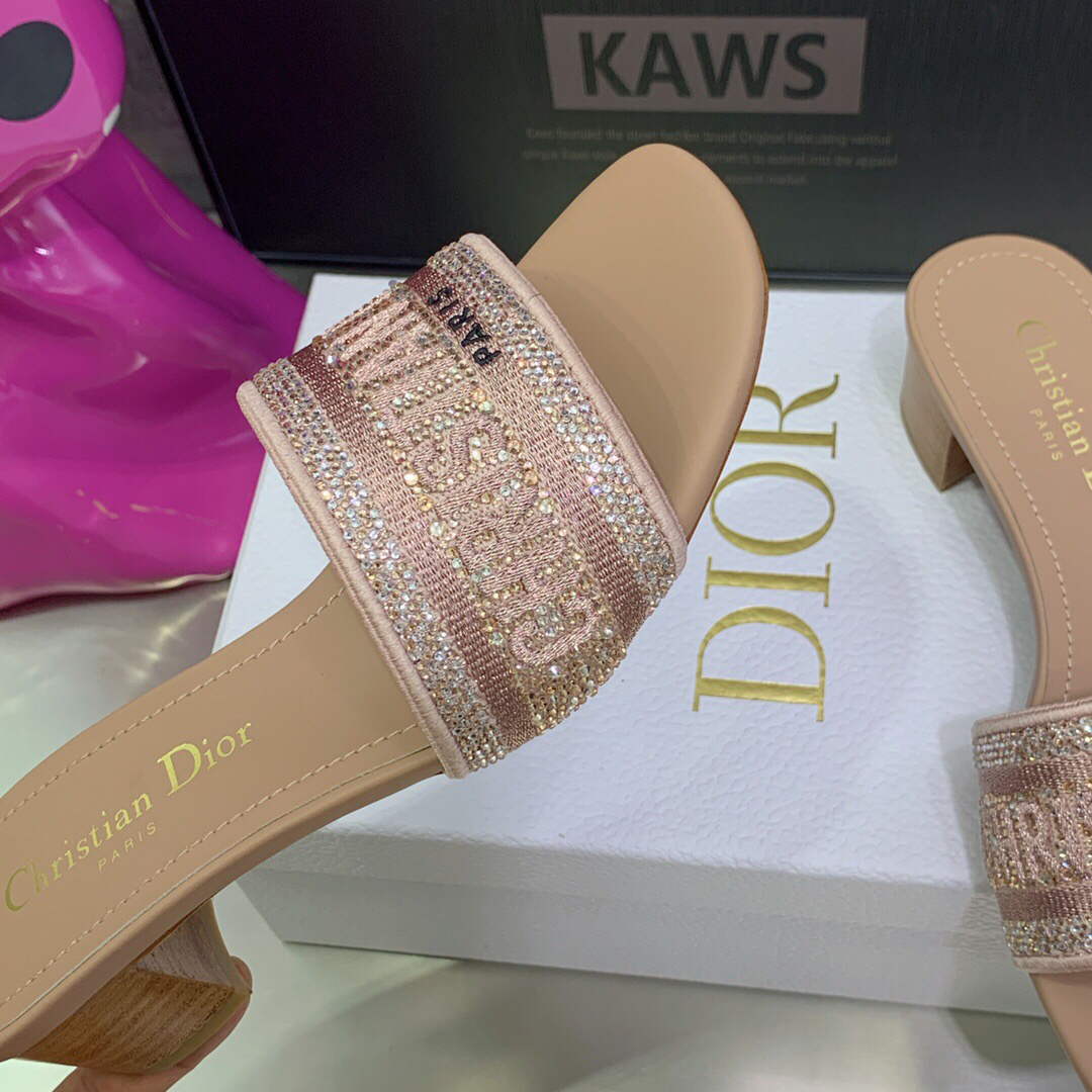 Dior Women's Shoes Dway Heeled Slide Metallic Thread Strass KCQ244LCS Pink | dior womens shoes dway heeled slide metallic thread strass kcq244lcs 038