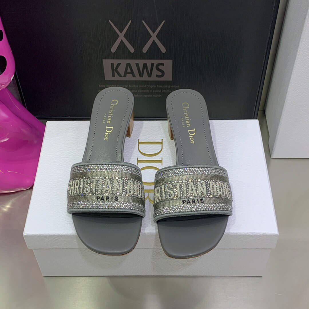 Dior Women's Shoes Dway Heeled Slide Metallic Thread Strass KCQ244LCS Gray | dior womens shoes dway heeled slide metallic thread strass kcq244lcs 042