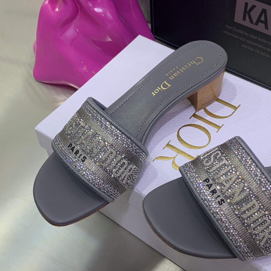 Dior Women's Shoes Dway Heeled Slide Metallic Thread Strass KCQ244LCS Gray | dior womens shoes dway heeled slide metallic thread strass kcq244lcs 044