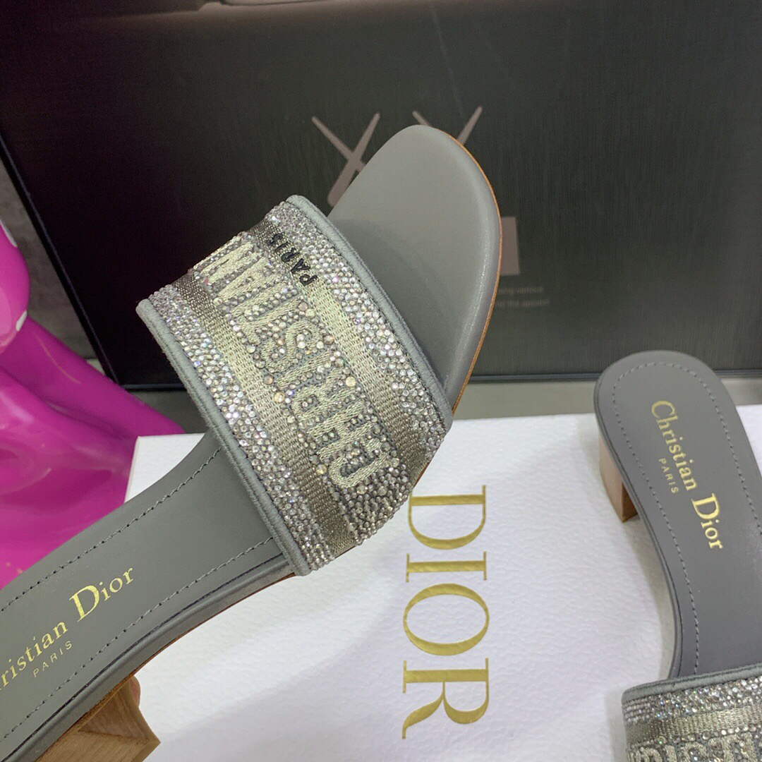 Dior Women's Shoes Dway Heeled Slide Metallic Thread Strass KCQ244LCS Gray | dior womens shoes dway heeled slide metallic thread strass kcq244lcs 047