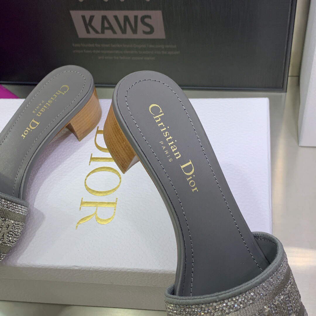 Dior Women's Shoes Dway Heeled Slide Metallic Thread Strass KCQ244LCS Gray | dior womens shoes dway heeled slide metallic thread strass kcq244lcs 048