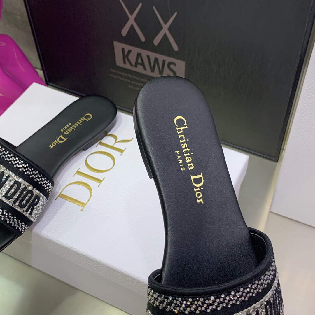 Dior Women's Shoes Dway Slide Diamond Embroidered KCQ166ERC Black | dior womens shoes dway slide embroidered kcq166erc 078