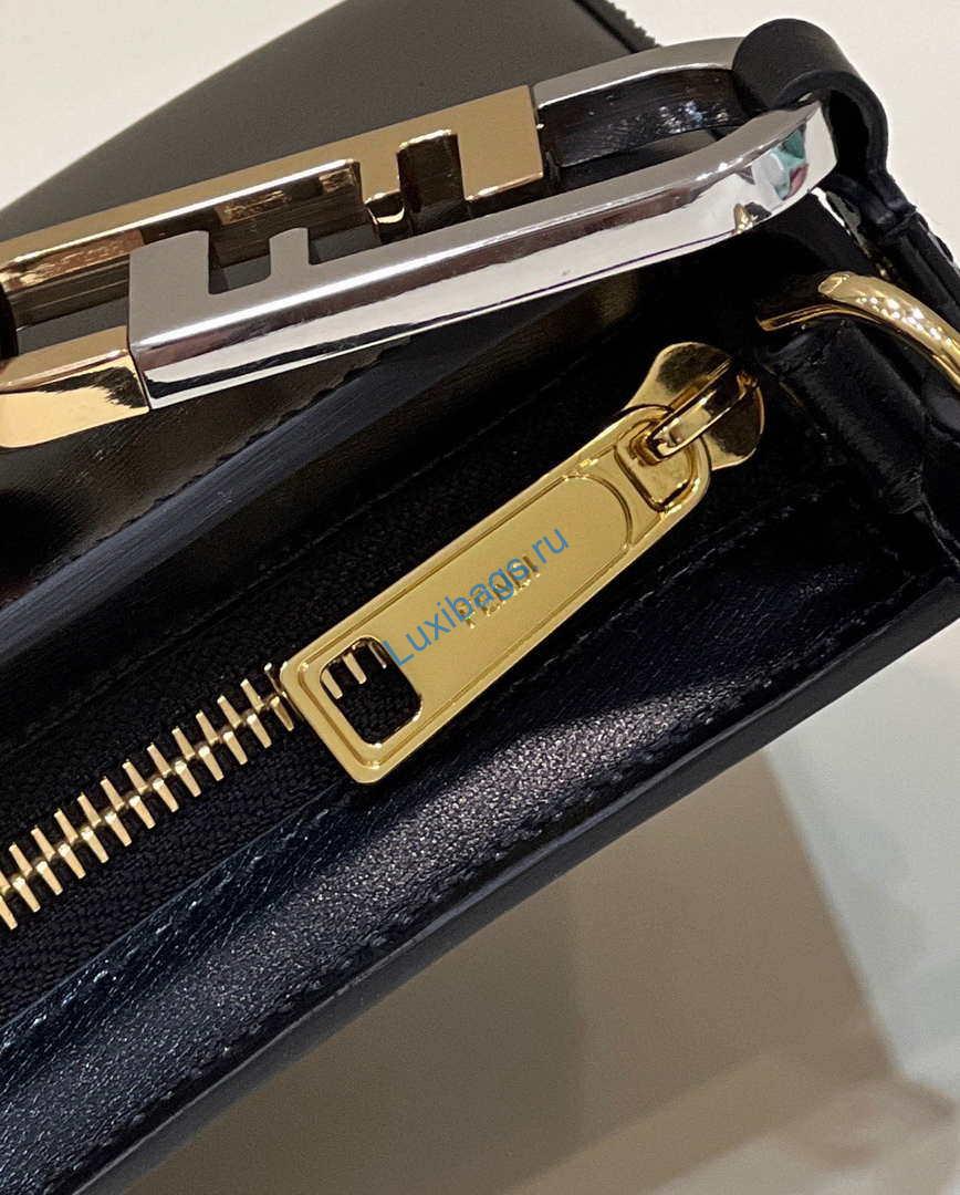 Fendi O'Lock Swing Camellia leather pouch 8BS068 Black | fendi olock swing camellia leather pouch 8bs068 black 006