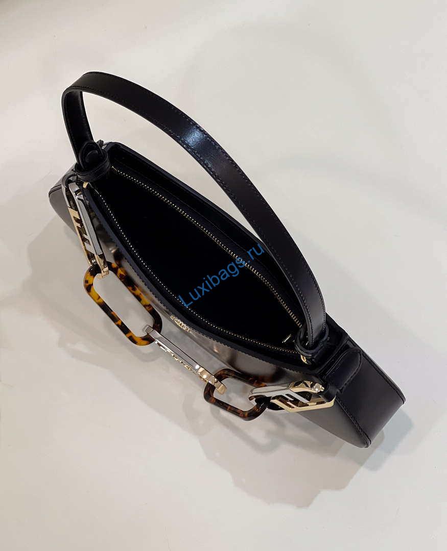 Fendi O'Lock Swing Camellia leather pouch 8BS068 Black | fendi olock swing camellia leather pouch 8bs068 black 009
