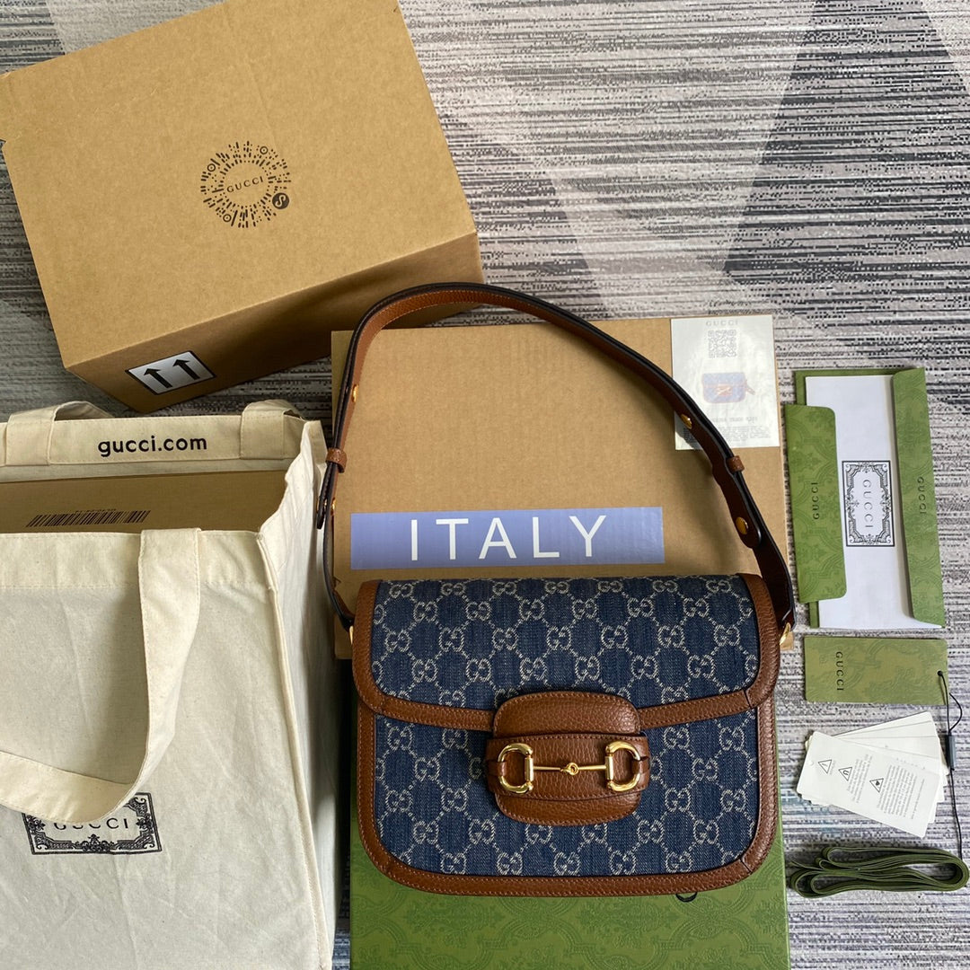 Gucci Horsebit 1955 shoulder bag 602204 blue with brown leather | gucci 602204 horsebit 1955 shoulder bag blue with brown leather 01