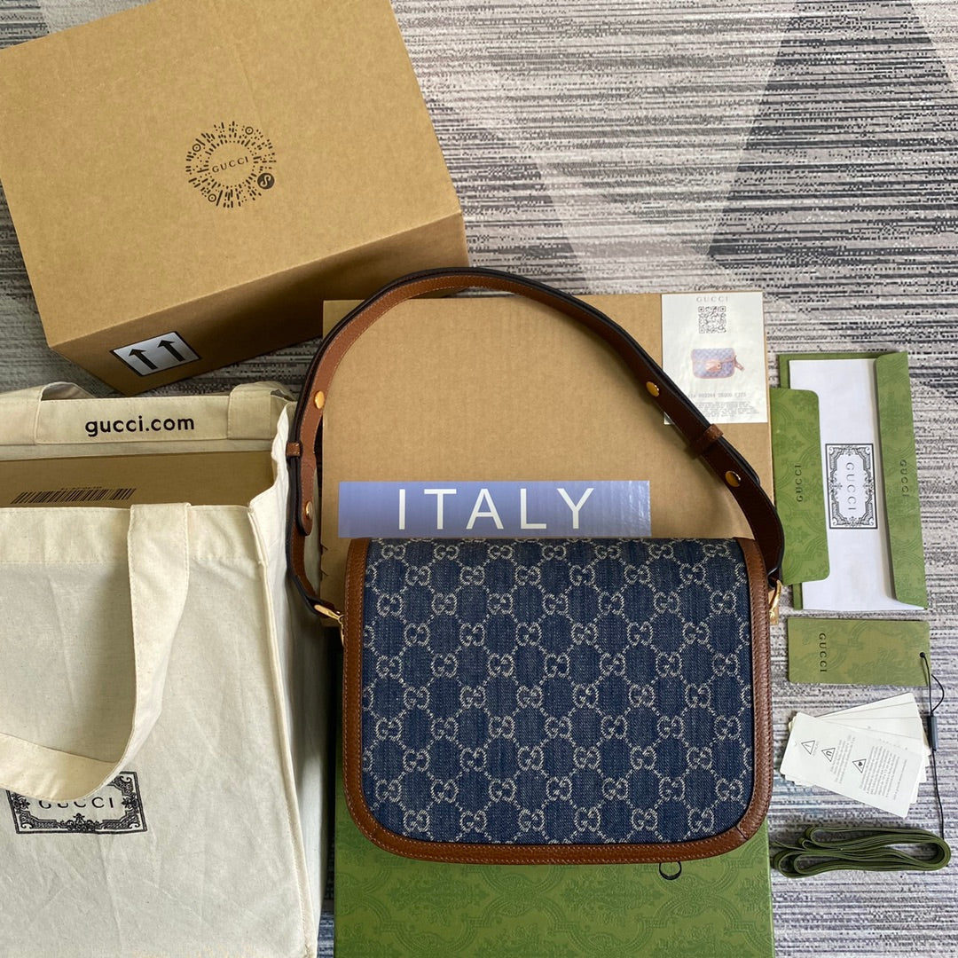Gucci Horsebit 1955 shoulder bag 602204 blue with brown leather | gucci 602204 horsebit 1955 shoulder bag blue with brown leather 02