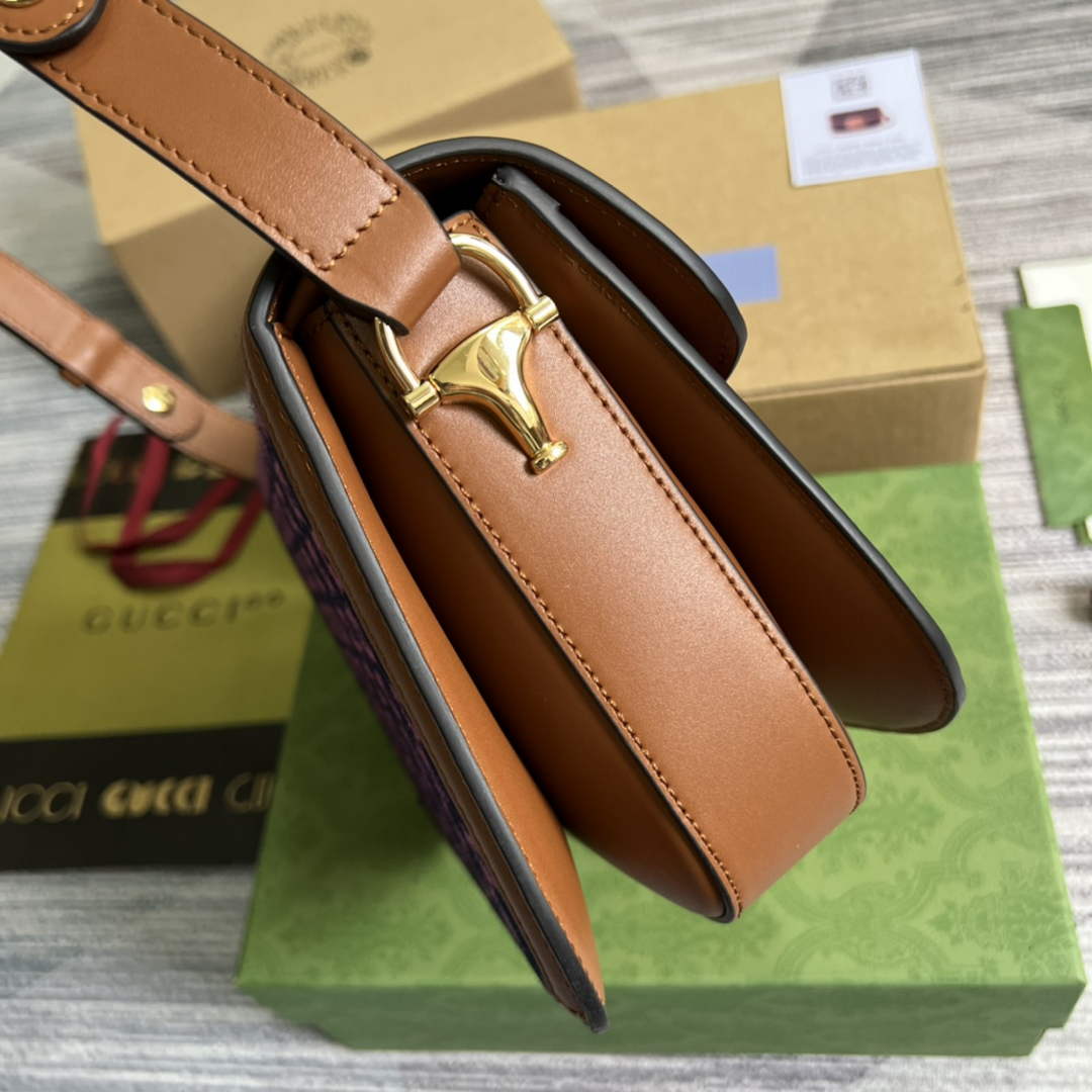 Gucci Horsebit 1955 shoulder bag 602204 plum with brown leather | gucci 602204 horsebit 1955 shoulder bag plum with brown leather 03