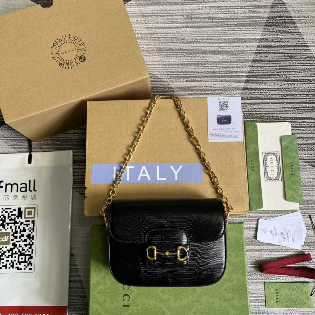 Gucci Horsebit 1955 lizard mini bag 675801 black leather | gucci 675801 horsebit 1955 lizard mini bag 28