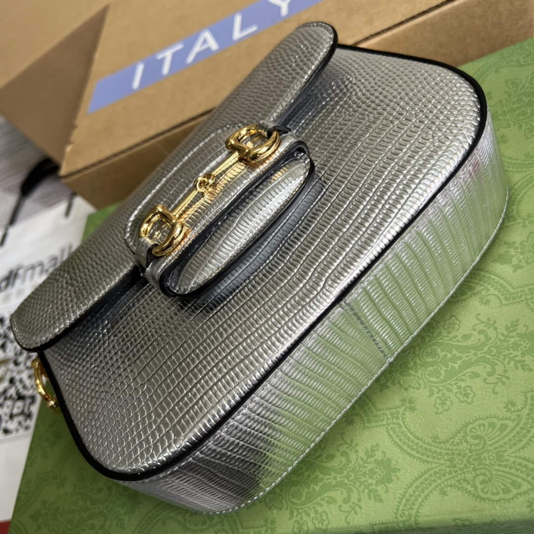 Gucci 675801 Horsebit 1955 lizard mini bag silver leather | gucci 675801 horsebit 1955 lizard mini bag silver leather 07
