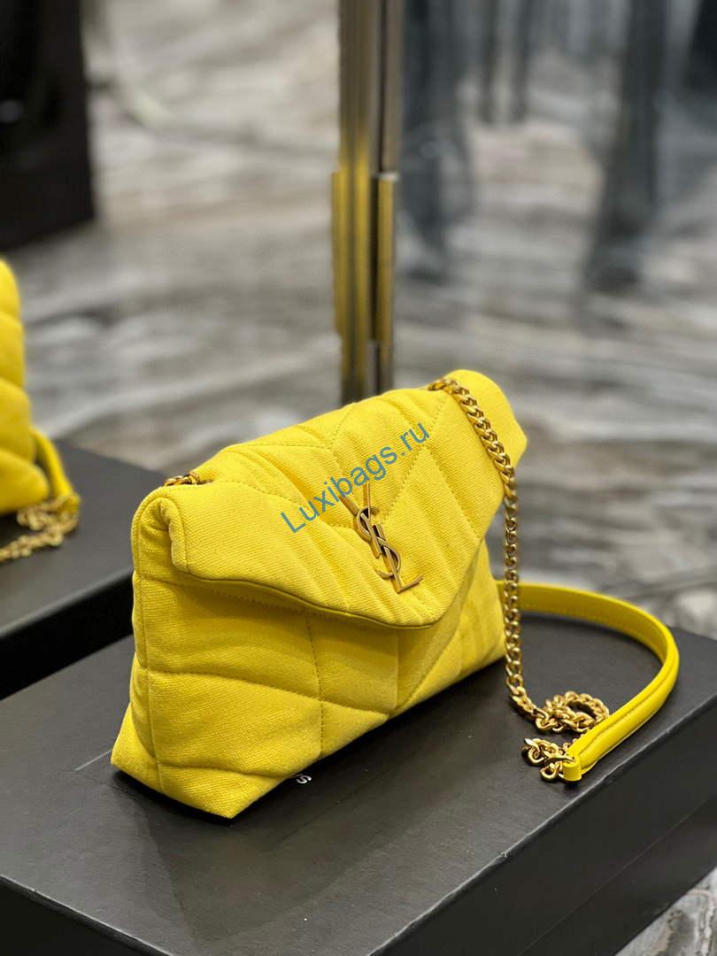 Saint Laurent Lou lou Puffer Mini Bag YSL 620333 Canvas and smooth leather Yellow | ysl 620333 saint laurent puffer toy bag in canvas and smooth leather yellow 04