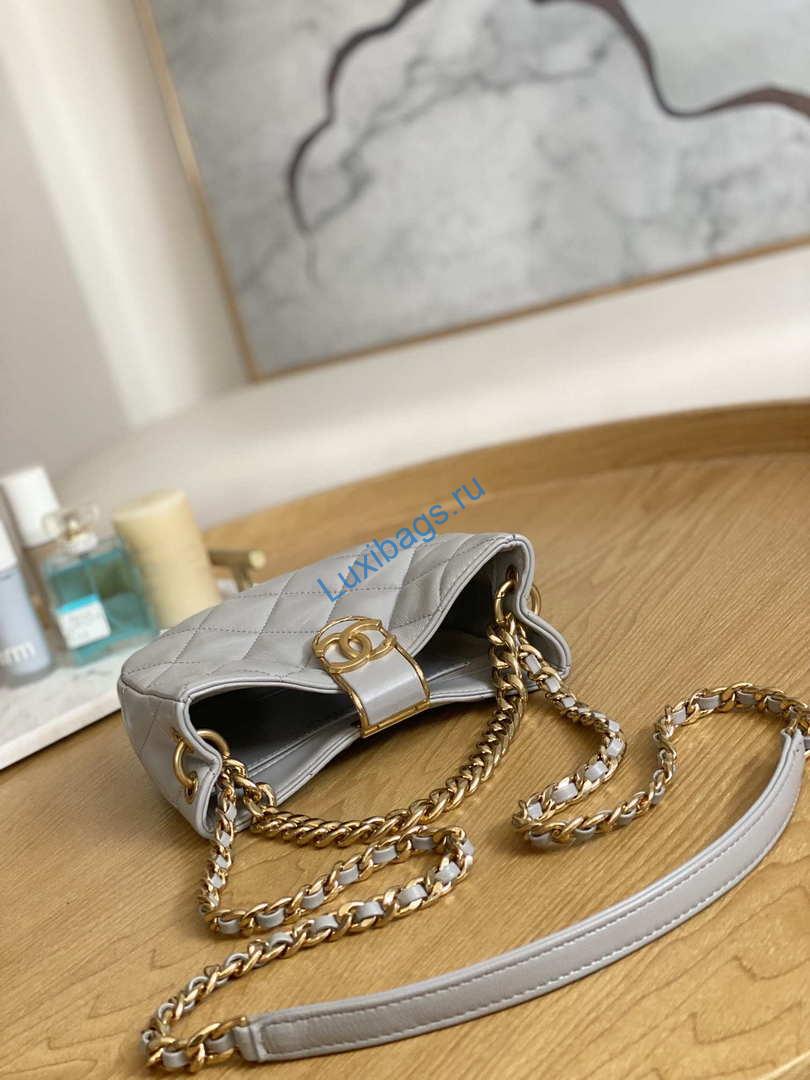 Chanel 3475 Small HOBO Handbag Lambskin & Gold-Tone Metal Light Gray | chanel 3475 small hobo handbag lambskin gold tone metal 024