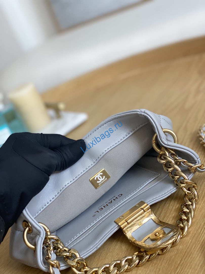Chanel 3475 Small HOBO Handbag Lambskin & Gold-Tone Metal Light Gray | chanel 3475 small hobo handbag lambskin gold tone metal 025