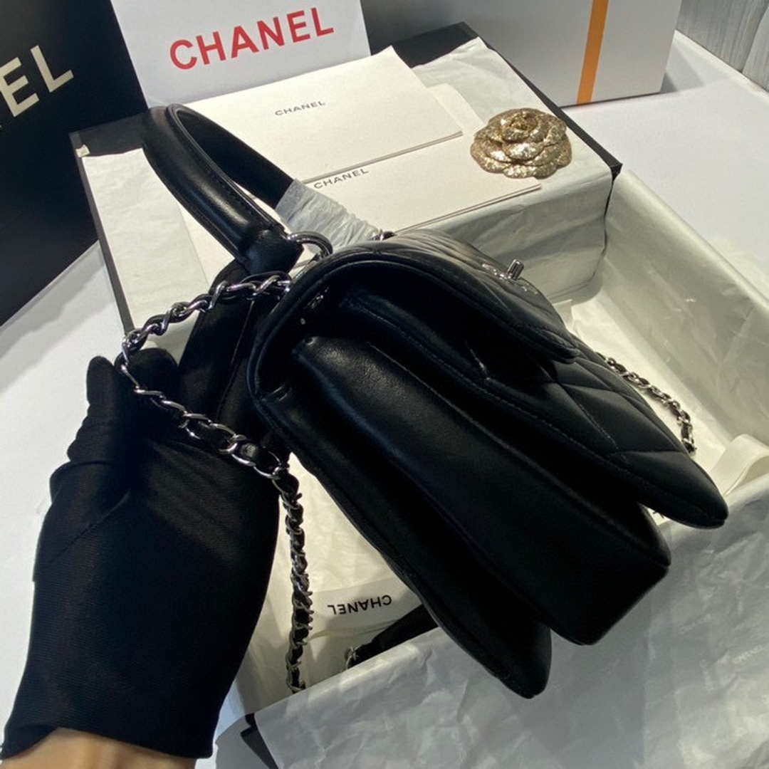 Chanel A92236 Flap Bag With Top Handle Lambskin & Sliver-Tone Metal Black | chanel a92236 flap bag with top handle lambskin gold tone metal 014