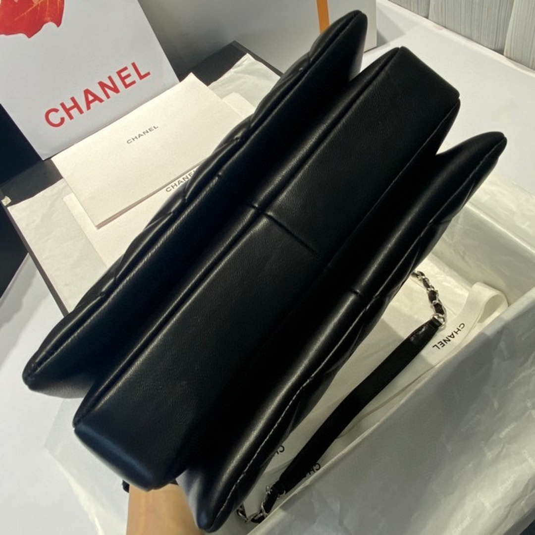 Chanel A92236 Flap Bag With Top Handle Lambskin & Sliver-Tone Metal Black | chanel a92236 flap bag with top handle lambskin gold tone metal 015